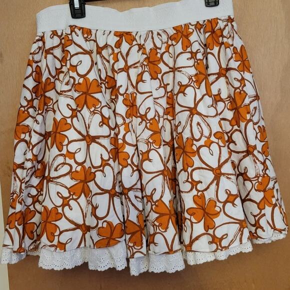 Orange & White Floral Hippie 60's 70's Mod Cottage Core Mini Skirt - size S - Picture 3 of 8
